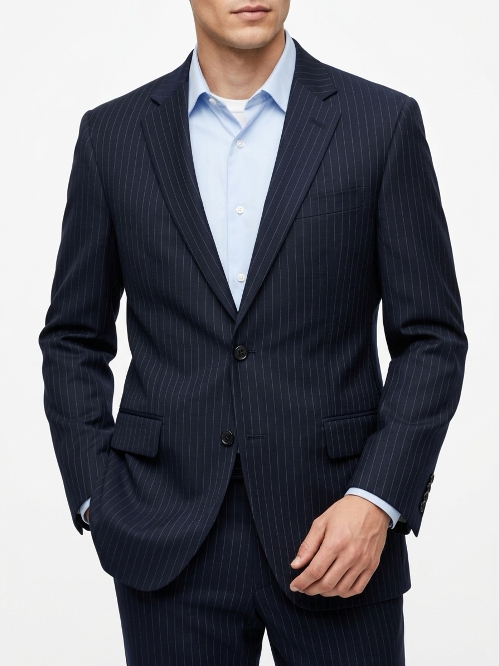 Brooks Brothers 1818 Madison Suit Jacket Saxxon Wool Pinstripe Navy 44R